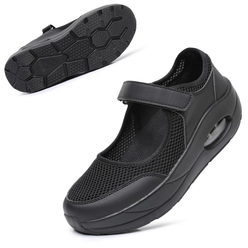 Git-up Women's Arch Support Walking Shoes, Breathable Wide Toe Box Nursing Work Shoes for Plantar Fasciitis, Comfortable Non Slip Orthopedic Sneakers for Flat feet B-Black - Image 1